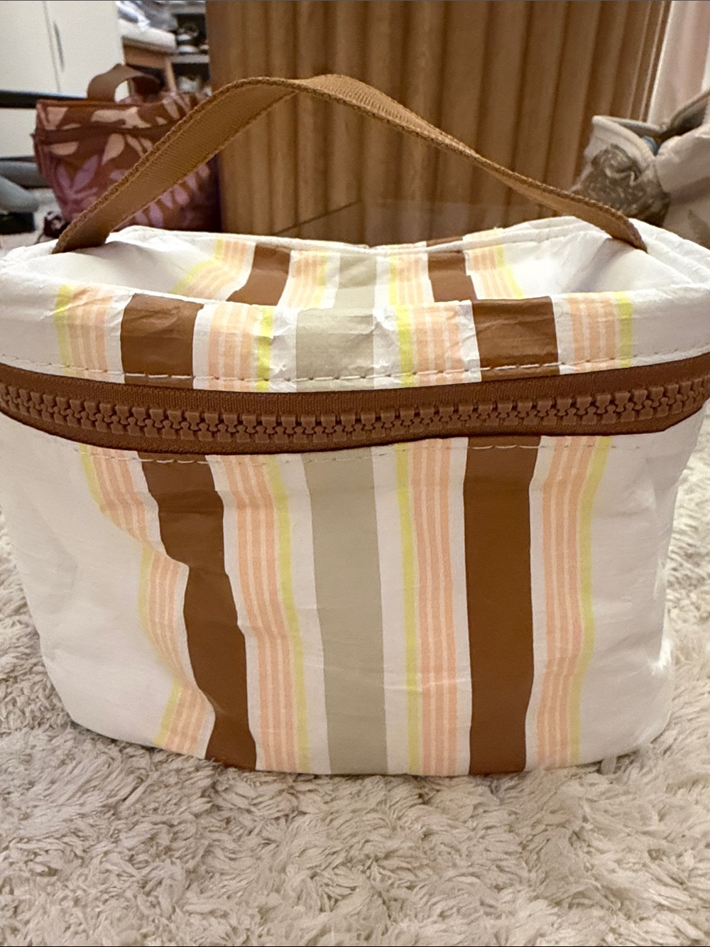 Aloha Collection Striped Cosmetic Pouch - Brown & Cream